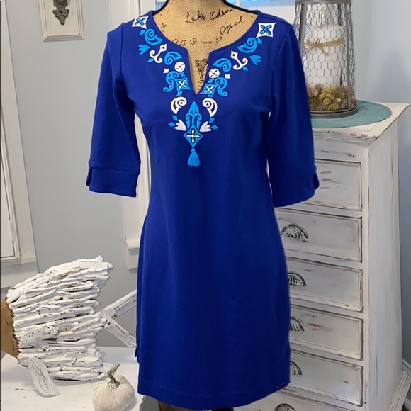 royal blue embroidered dress